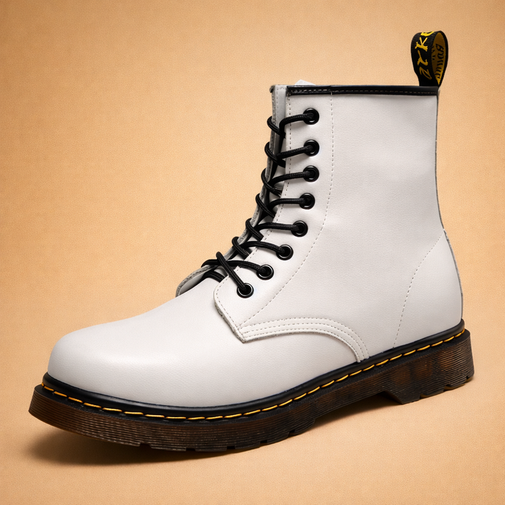 Stylish men's lace-up combat boots. Classic rugged ankle footwear for street style & comfort.