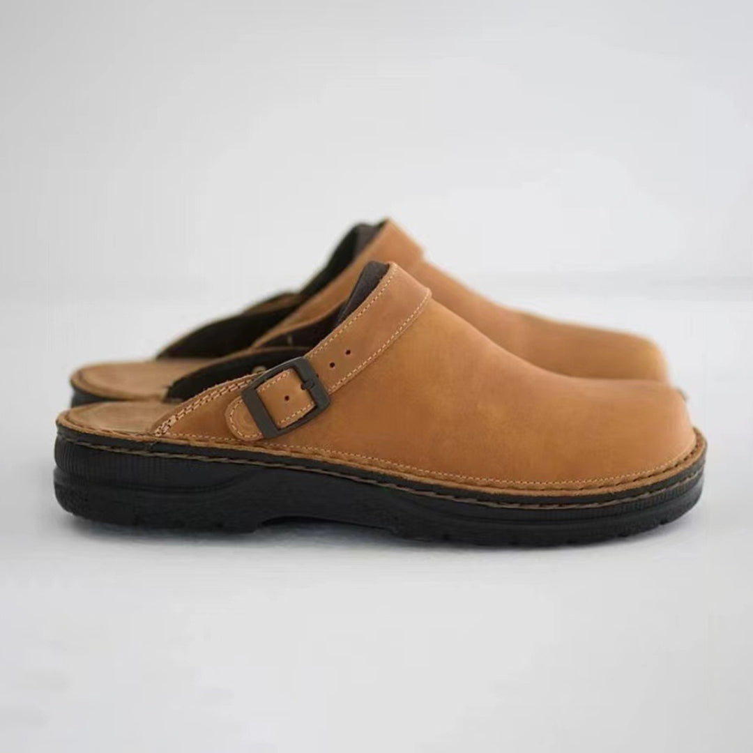 Men's classic leather slip-on house slippers, "Victor", for indoor & outdoor comfort & elegant style.