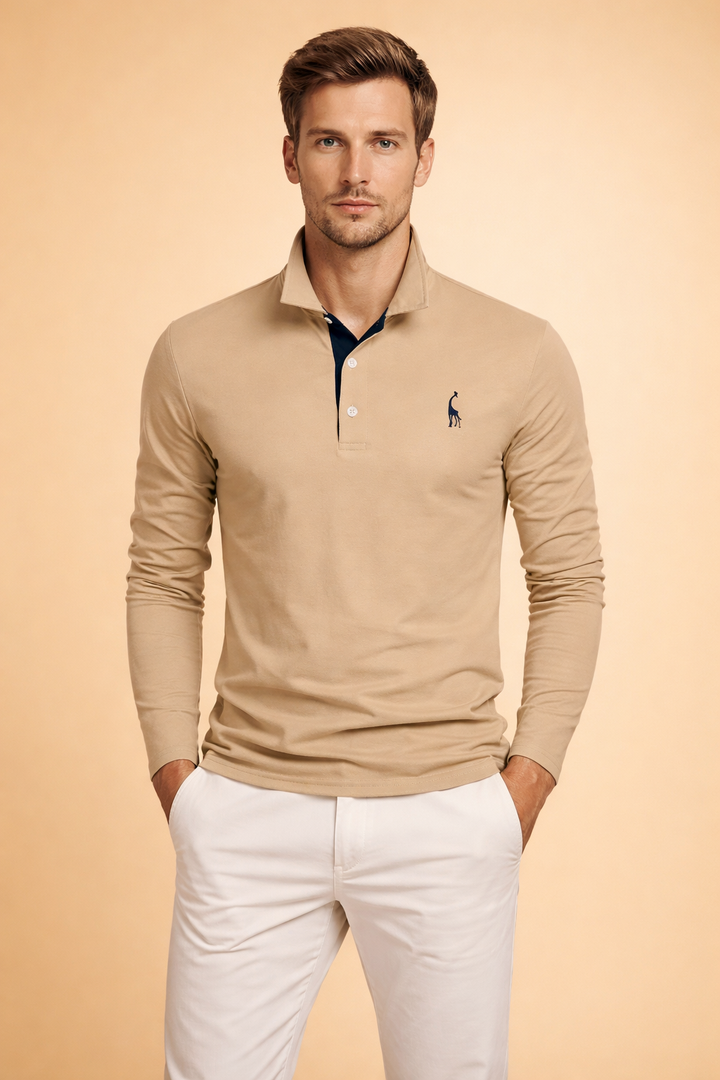 Versatile men's long sleeve polo shirt, ideal for everyday wear and layering.