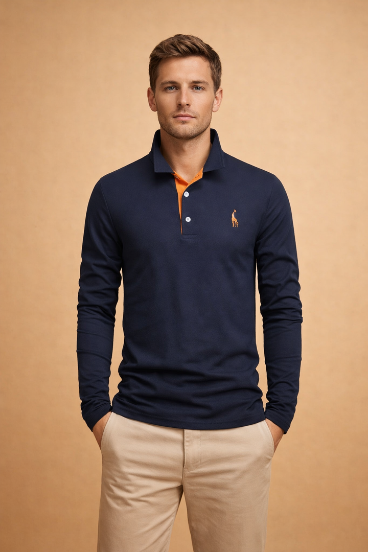 Timeless style: Men's long sleeve polo shirt in a soft cotton fabric.