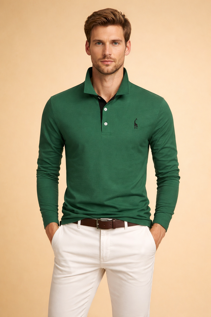 Smart casual essential: Men's classic long sleeve polo shirt in heather grey.