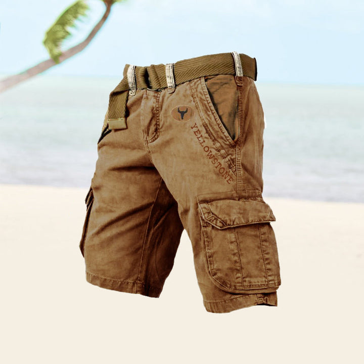 Durable construction on men's utility cargo shorts, ideal for activewear & everyday use.