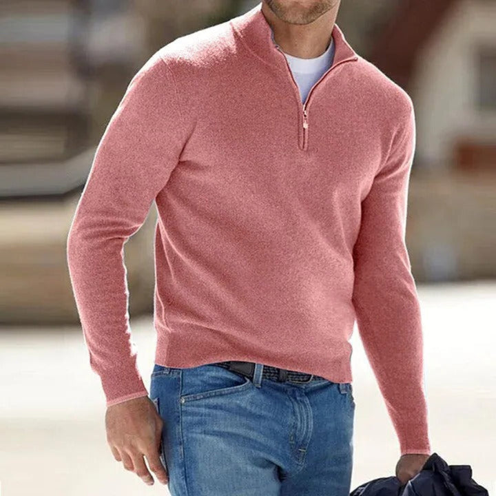 Men's classic quarter zip knitted sweater for effortless daily style.