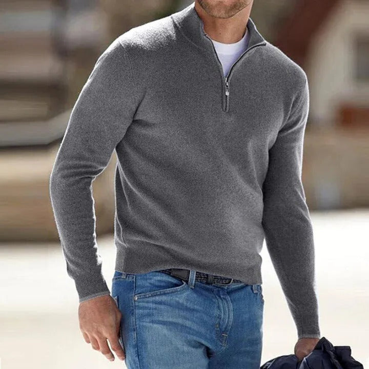 Effortless daily style: men's pullover knitted sweater with a zipper.