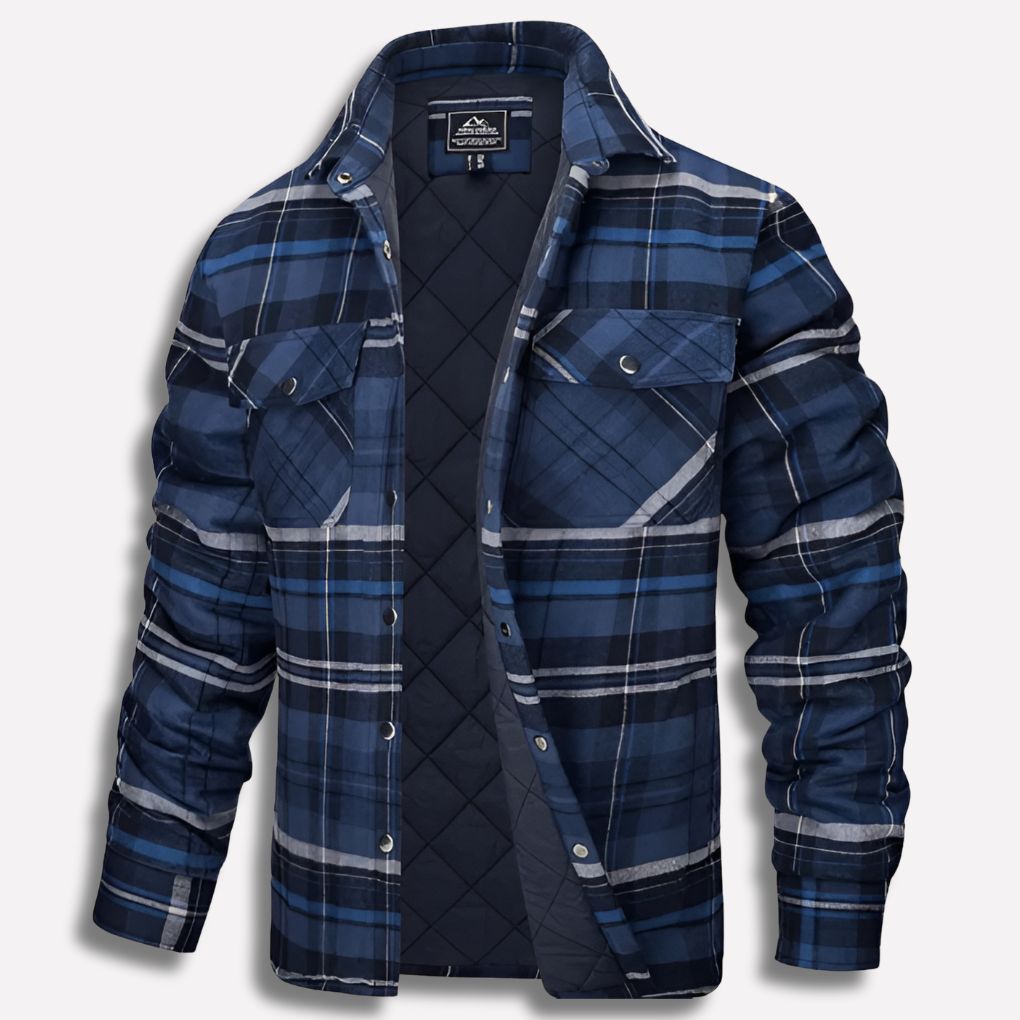 Durable lumberjack shirt in a traditional plaid design, essential menswear for layering.