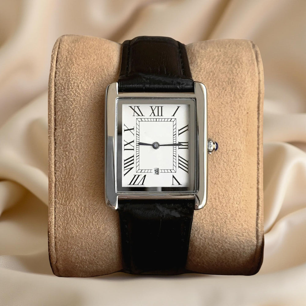 Timeless appeal men's square dress watch with quartz movement and leather strap