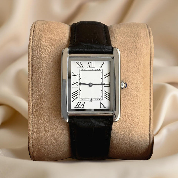 Timeless appeal men's square dress watch with quartz movement and leather strap
