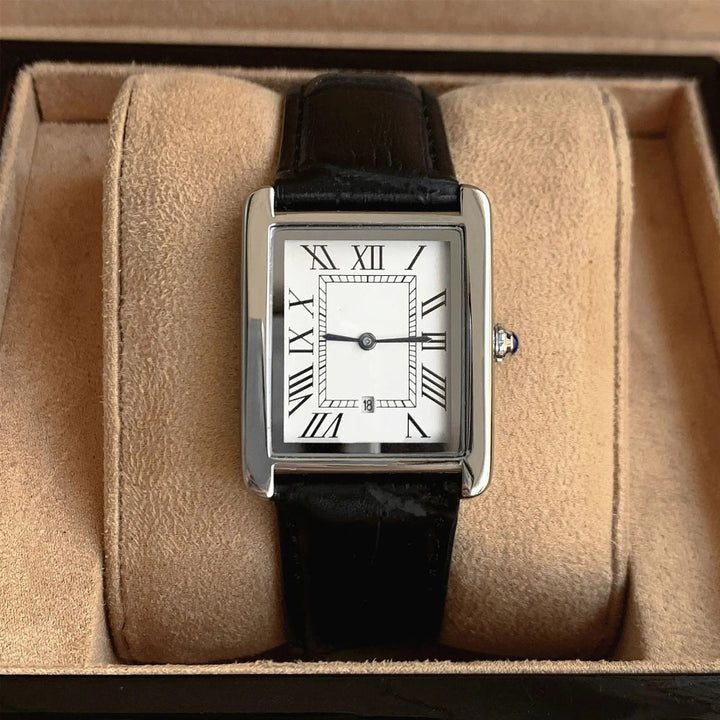 Retro style analog watch for men, featuring a distinctive square face