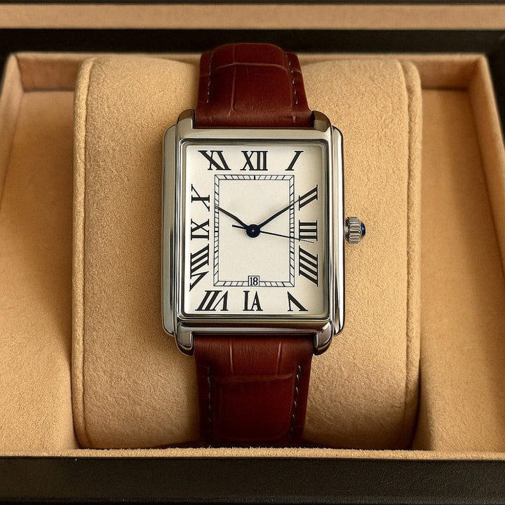 Giftable men's retro style watch, a perfect square analog dress timepiece