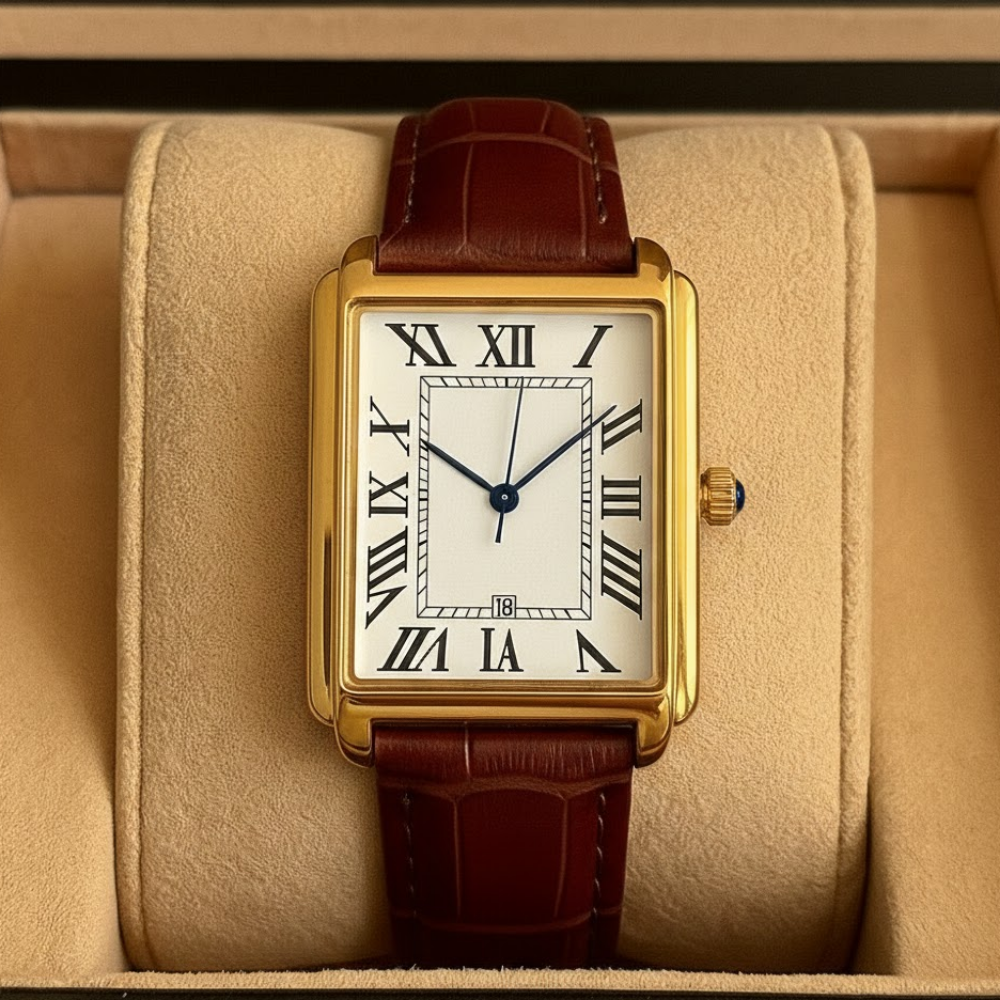 Men's retro analog watch: timeless square design for formal occasions