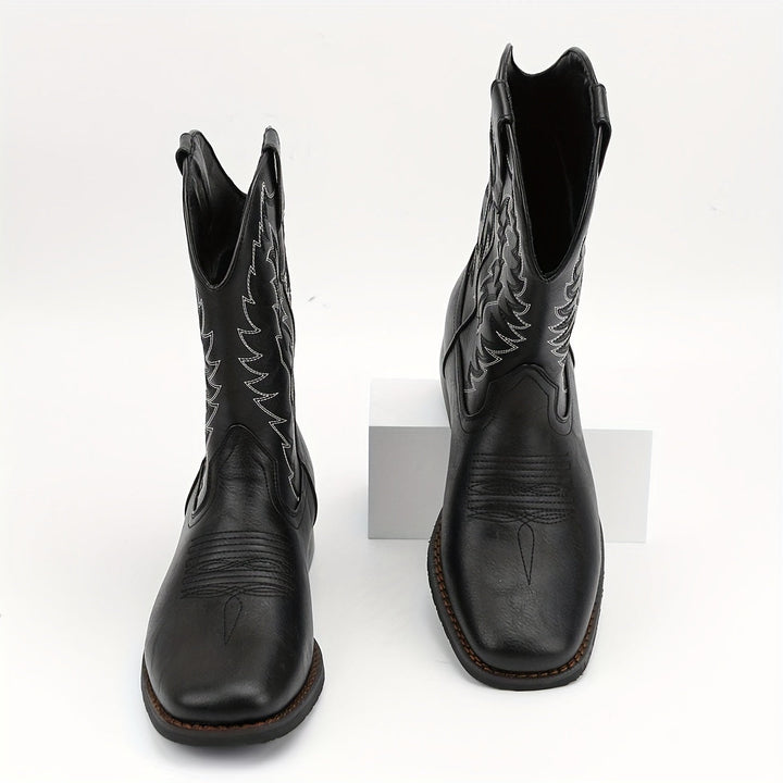 Iconic men's classic Western cowboy boots. Mid-calf, pointed toe, enduring design for men's fashion.