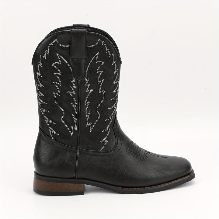All-season men's classic Western cowboy boots. Durable mid-calf style with traditional pointed toe.