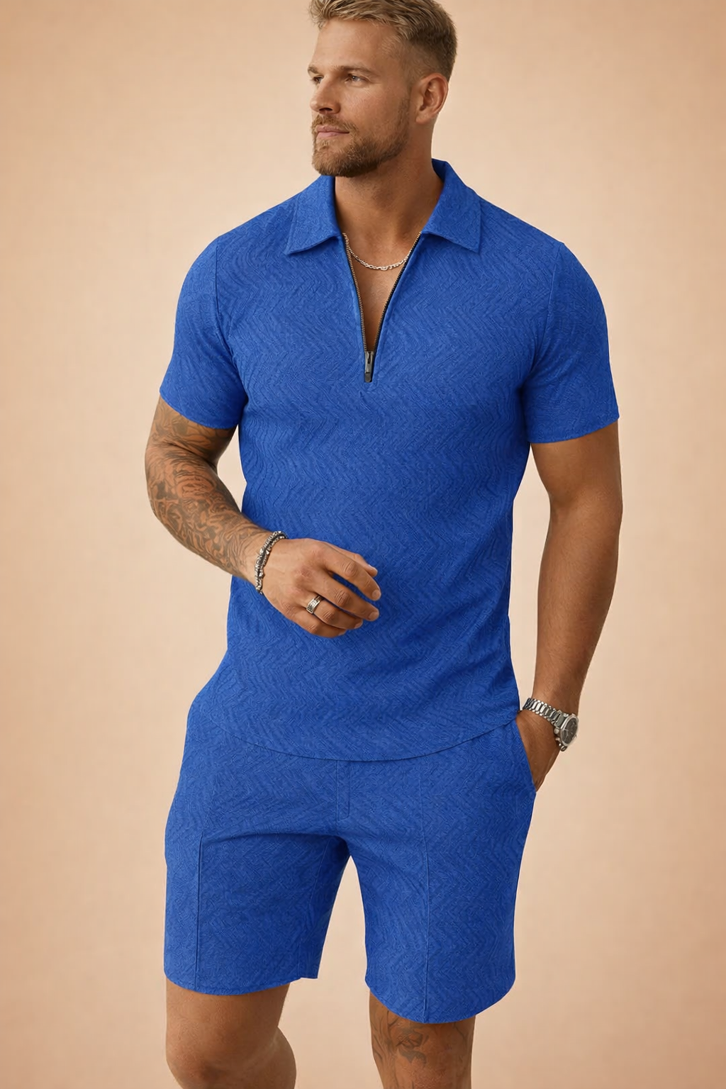 Sharp and casual men's polo and shorts set for everyday summer style.