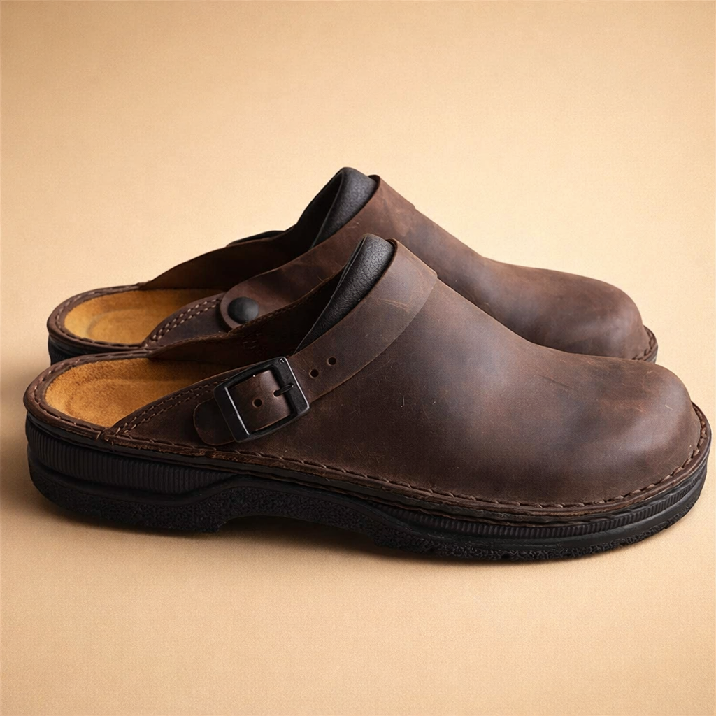 Stylish and comfortable men's clogs with a slip-on design and versatile adjustable strap.