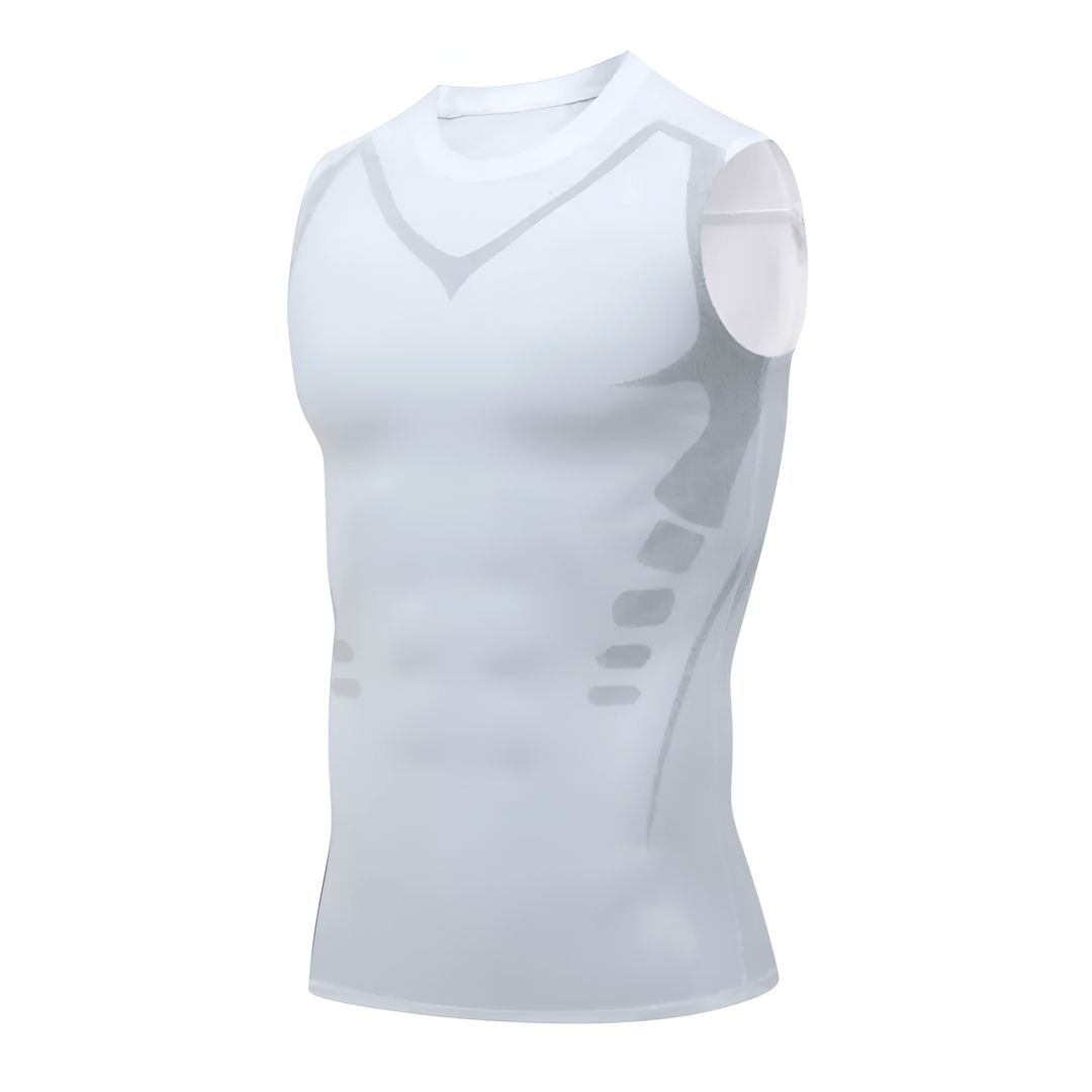 Breathable men's shaping vest, ideal for fitness, providing comfortable chest & core compression.