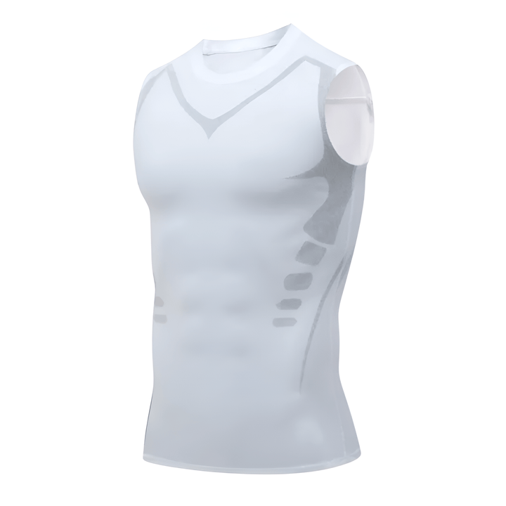 Breathable men's shaping vest, ideal for fitness, providing comfortable chest & core compression.