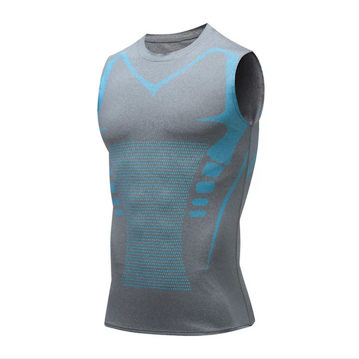 Athletic men's compression vest, breathable and flexible, for enhanced core and chest support.