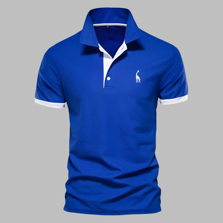 Elegant men's short sleeve polo shirt featuring a button placket, designed for comfort & versatile style.