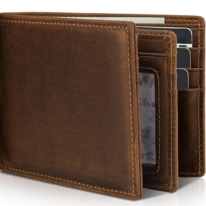 Secure travel wallet with RFID protection and a classic bifold leather design.