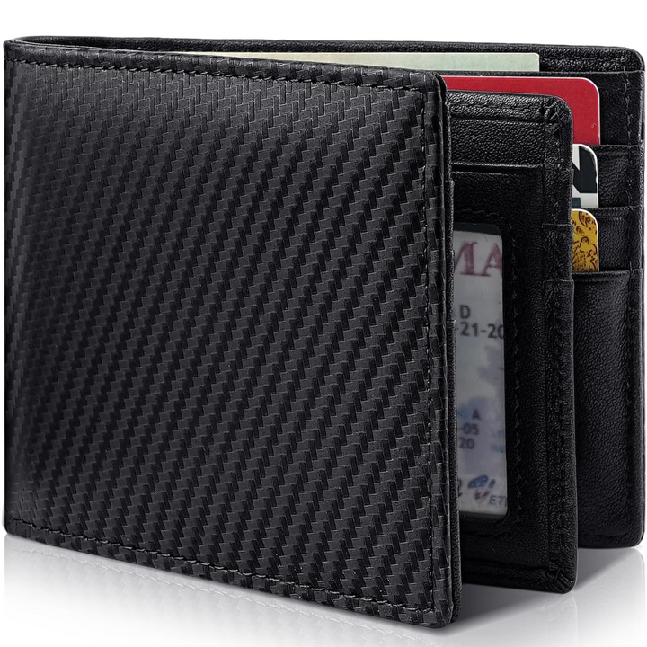 Stylish men's genuine leather bifold wallet, perfect as a gift for him.