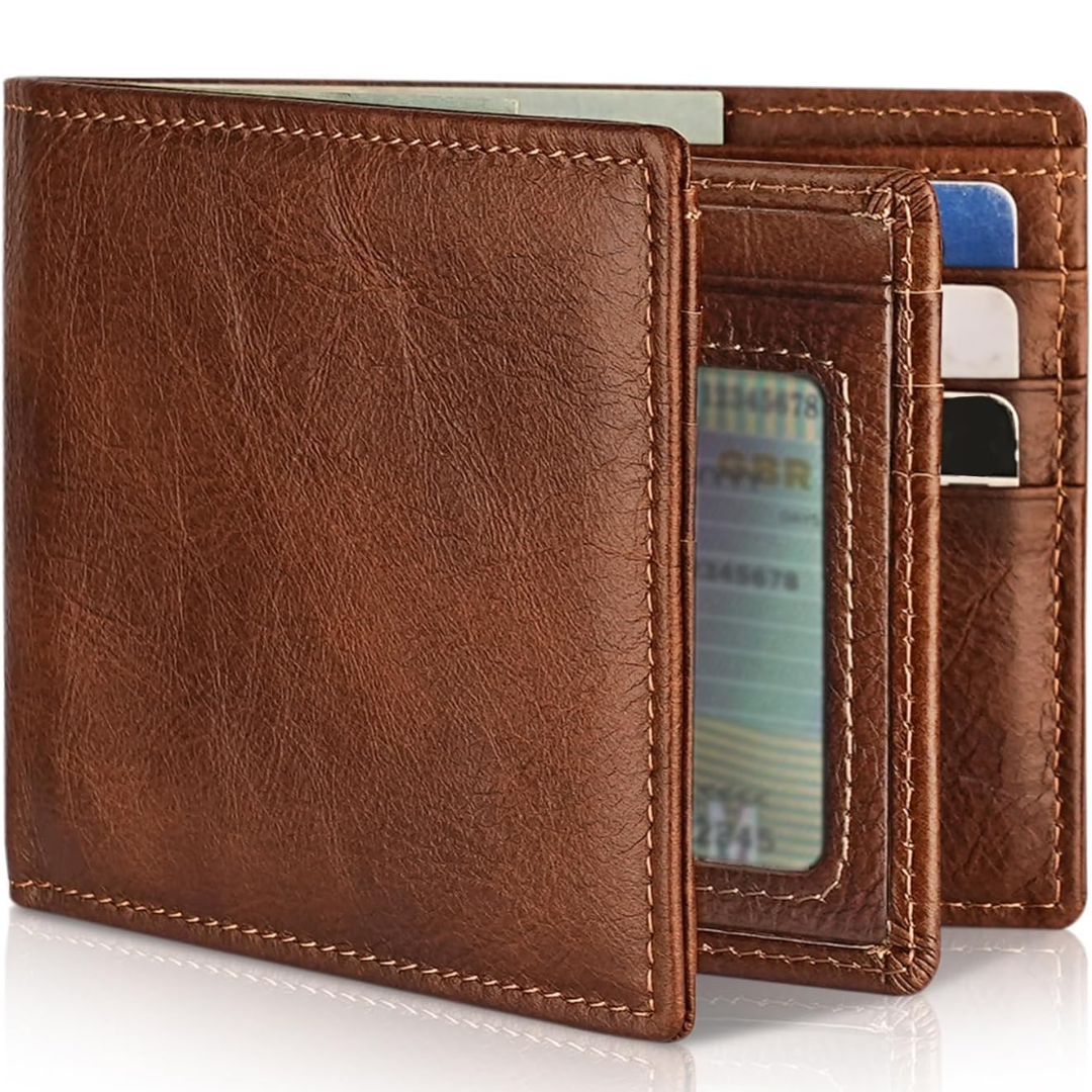 Durable StitchCraft bifold wallet made from genuine leather with RFID security.