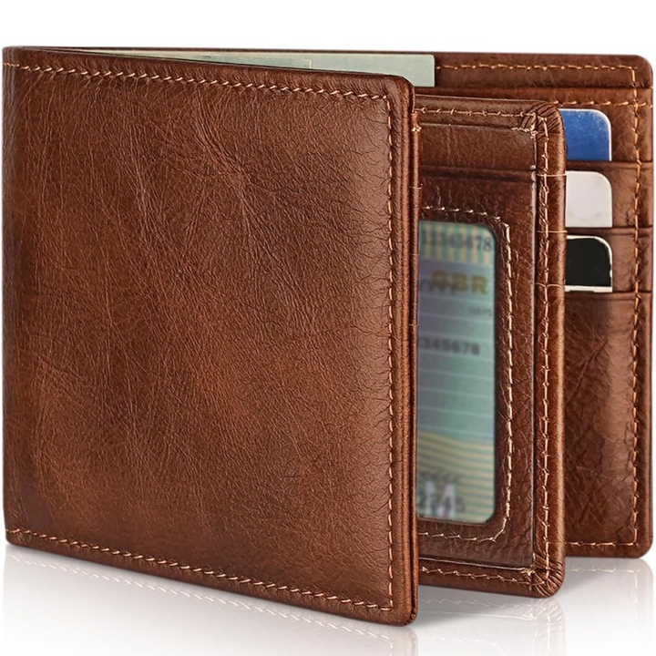 Durable StitchCraft bifold wallet made from genuine leather with RFID security.