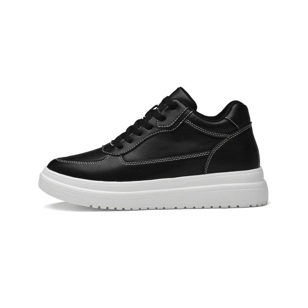 Man wearing stylish, height-increasing sneakers, demonstrating the instant stature boost.