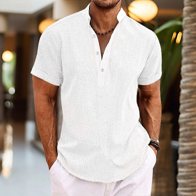 Relaxed fit men's short sleeve Henley t-shirt. Ideal for casual comfort & versatile everyday summer wear.