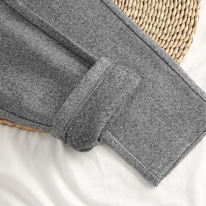 Casual men's herringbone pleated pants. Comfortable fit, modern menswear, easy versatile style.
