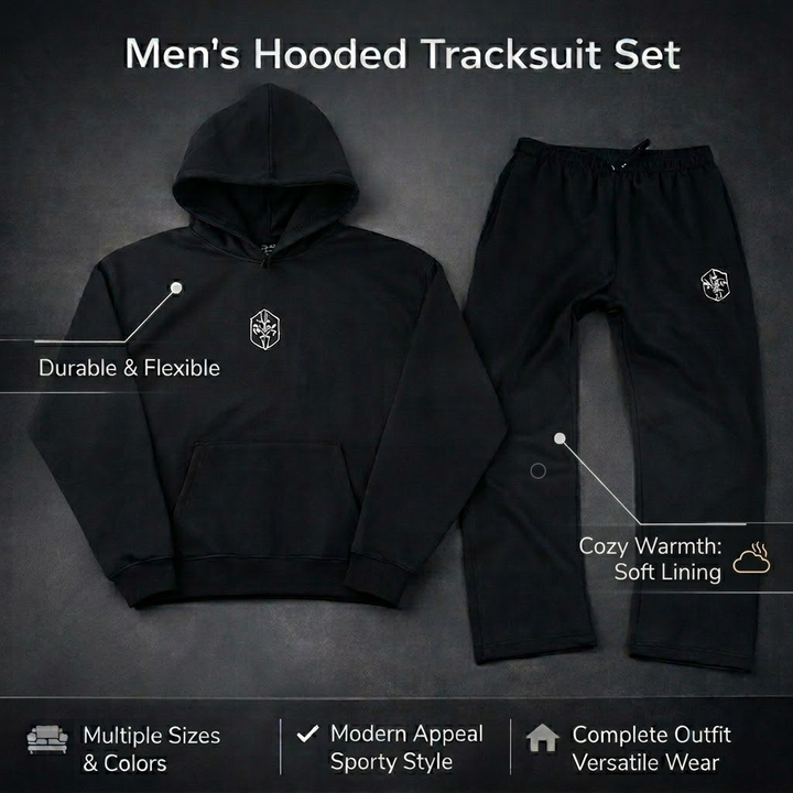 Full body hooded tracksuit for men, soft fabric for ultimate comfort.