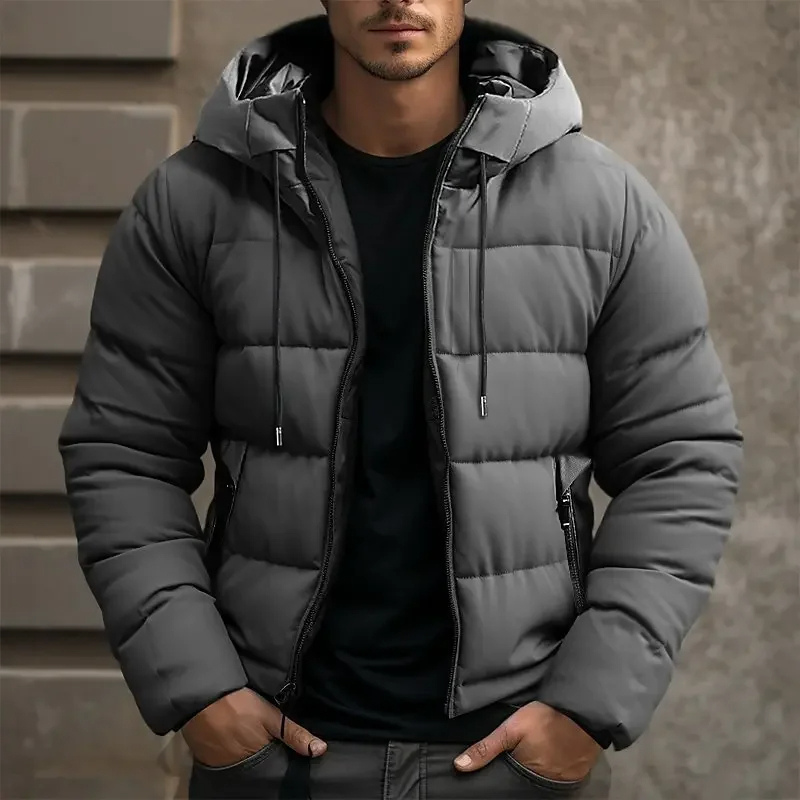 Men's fashion hooded puffer, quilted for extreme warmth, a stylish winter jacket.