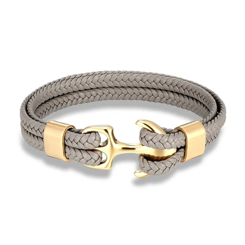 Authentic men's nautical anchor leather bracelet, a chic accessory for any man's style.