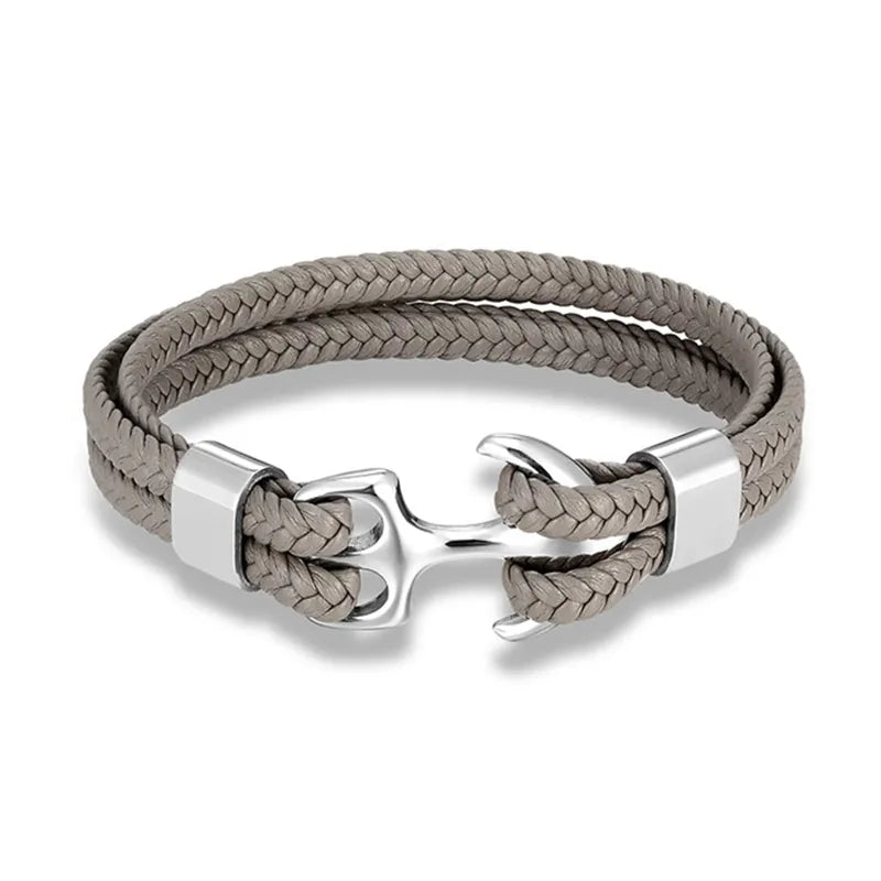 Men's sophisticated leather wristband with a polished stainless steel anchor. Great for gifts.