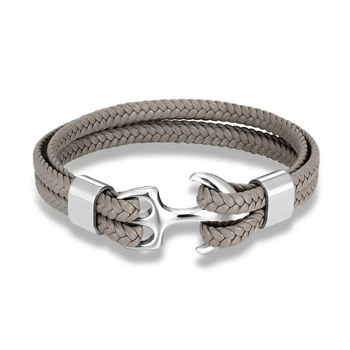 Men's sophisticated leather wristband with a polished stainless steel anchor. Great for gifts.