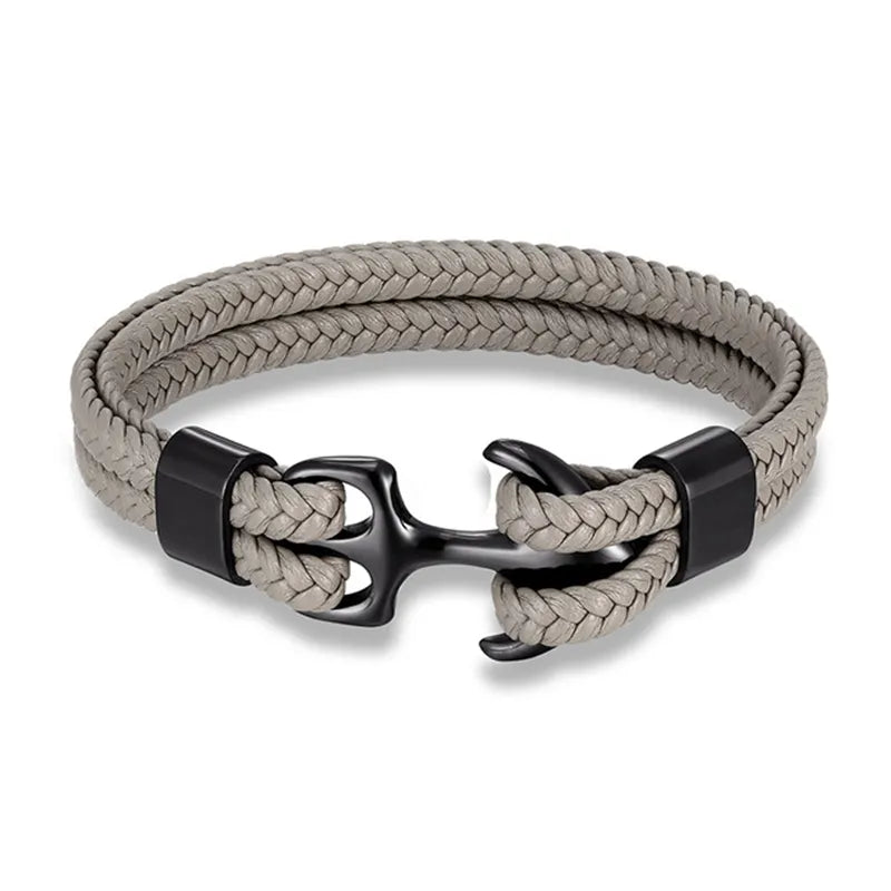 Casual men's anchor leather bracelet, a rugged yet stylish piece of nautical jewelry for him.