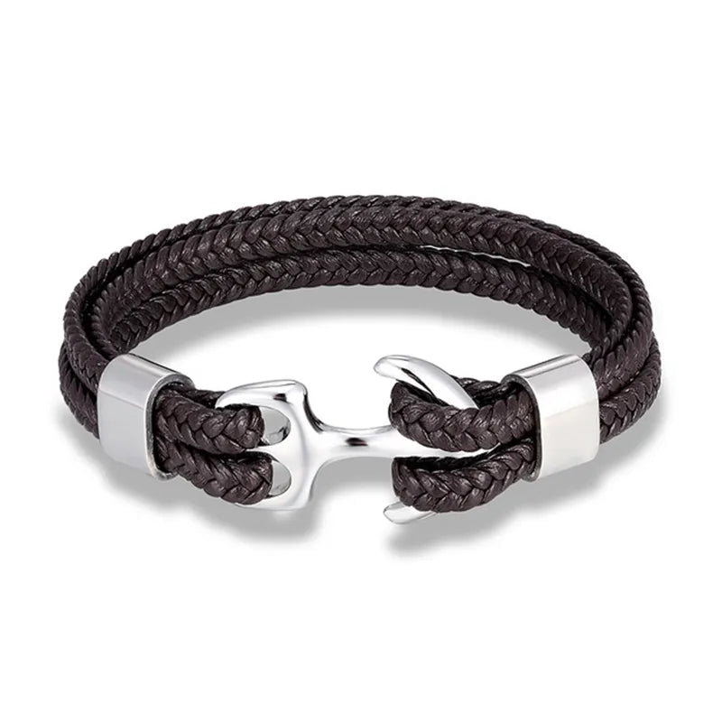 Nautical anchor men's leather bracelet. Ideal for casual style, a great gift for him.