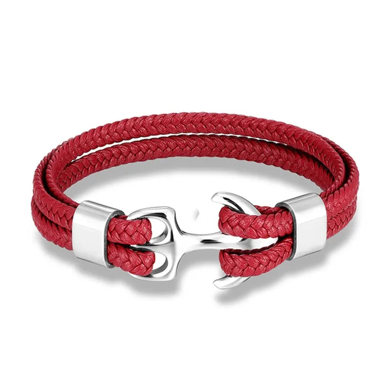 Fashionable men's anchor bracelet, handcrafted with genuine leather and a sturdy steel anchor.
