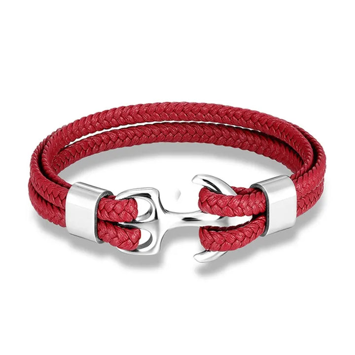 Fashionable men's anchor bracelet, handcrafted with genuine leather and a sturdy steel anchor.
