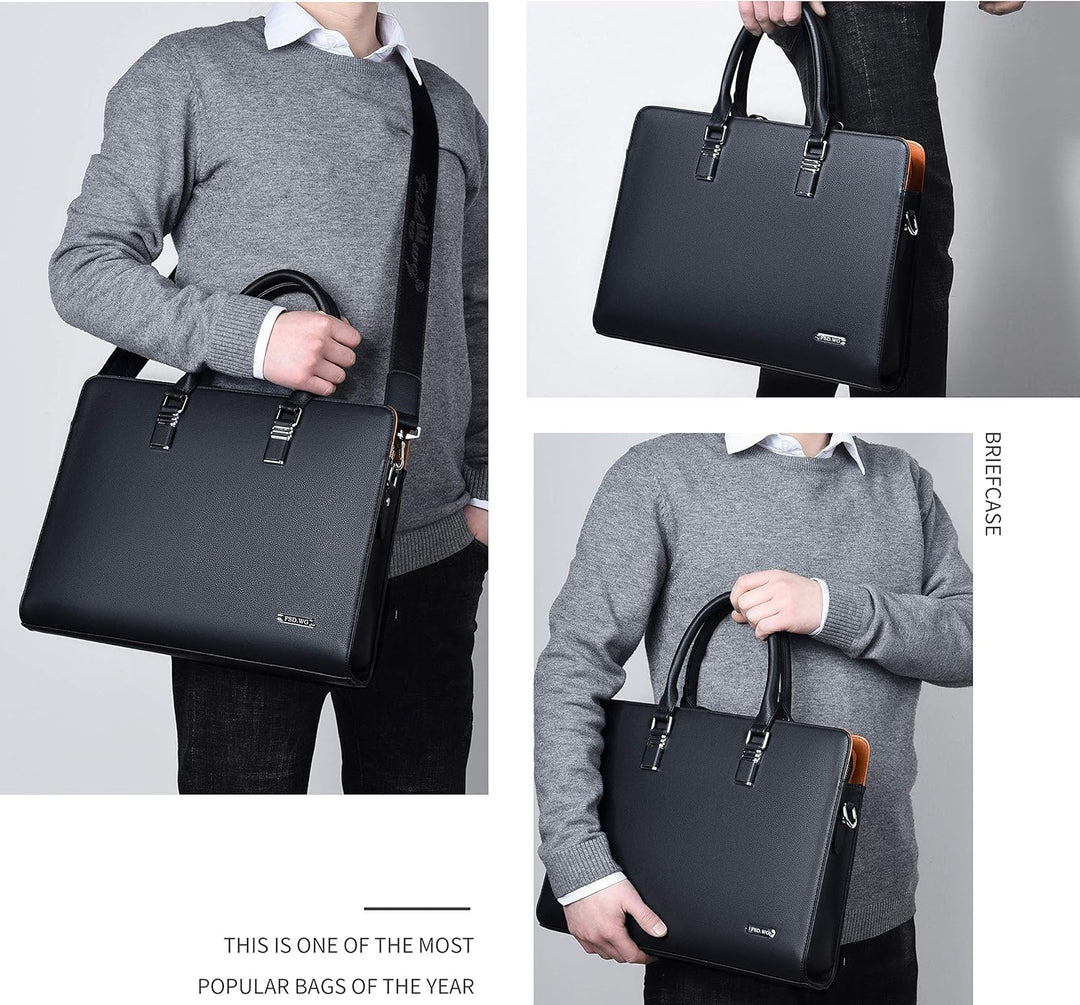 Men's Leather Multi-Compartment Business Briefcase