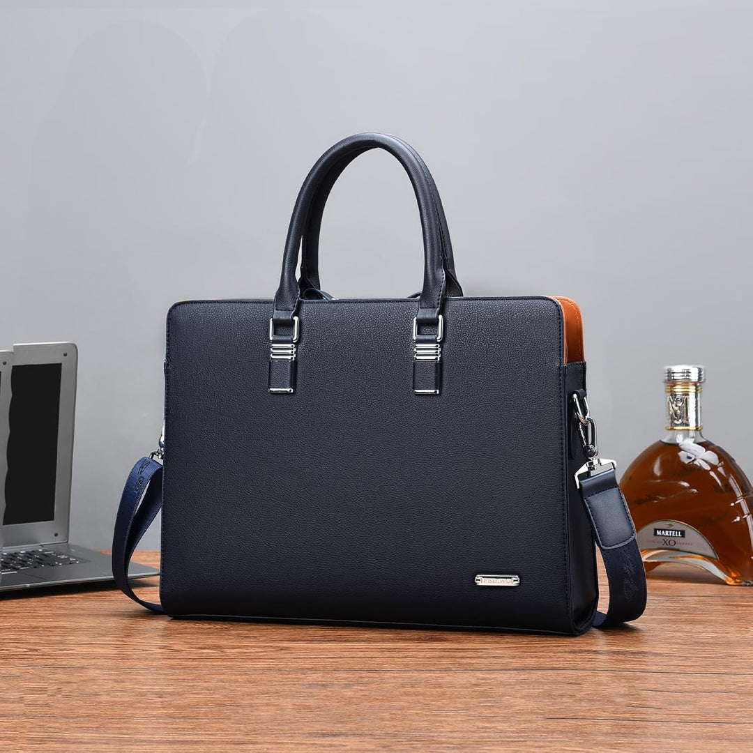 Men's Leather Multi-Compartment Business Briefcase