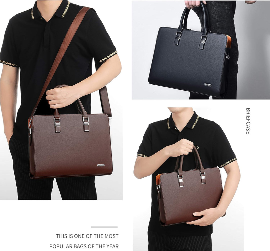 Men's Leather Multi-Compartment Business Briefcase