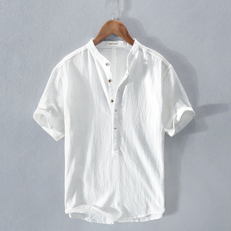 Men's lightweight button-up shirt in blue, perfect for breathable casual summer wear or stylish vacation outfits.