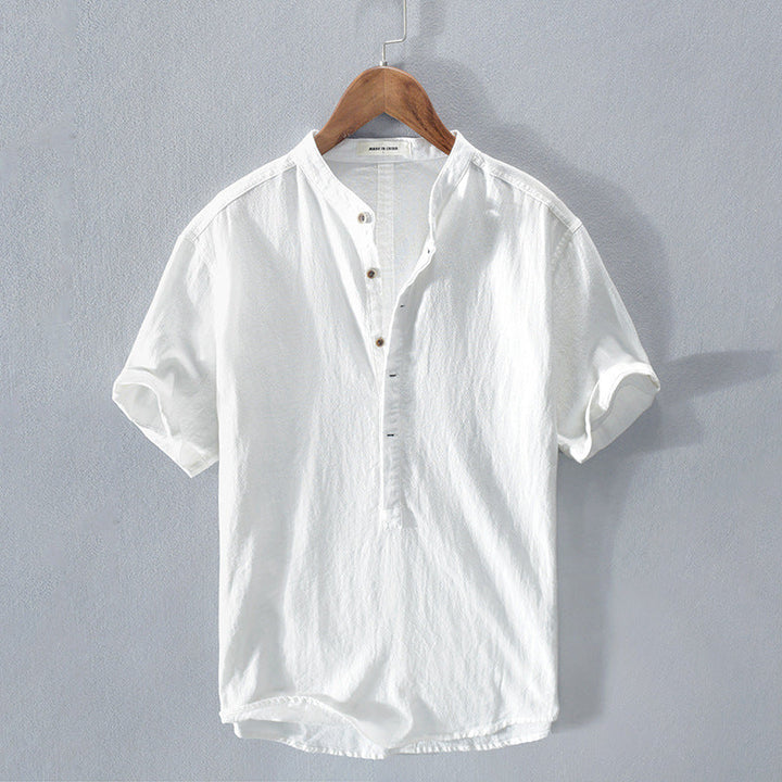 Men's lightweight button-up shirt in blue, perfect for breathable casual summer wear or stylish vacation outfits.