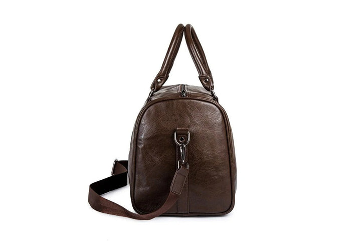 Sleek and durable leather carry-on bag for the modern traveler.