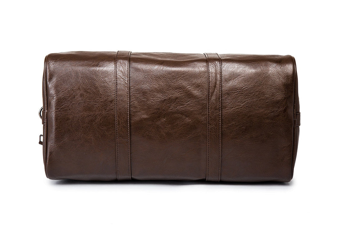 Lightweight carry-on duffel bag in rich, supple leather.