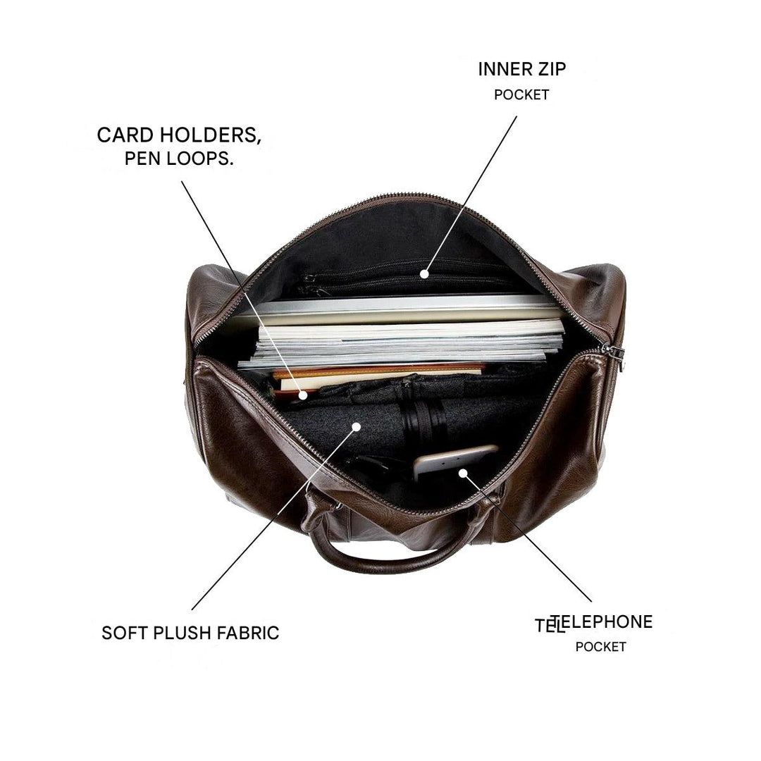 Durable large-capacity leather duffel bag for men's travel.