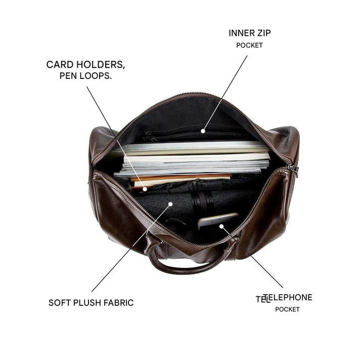 Durable large-capacity leather duffel bag for men's travel.