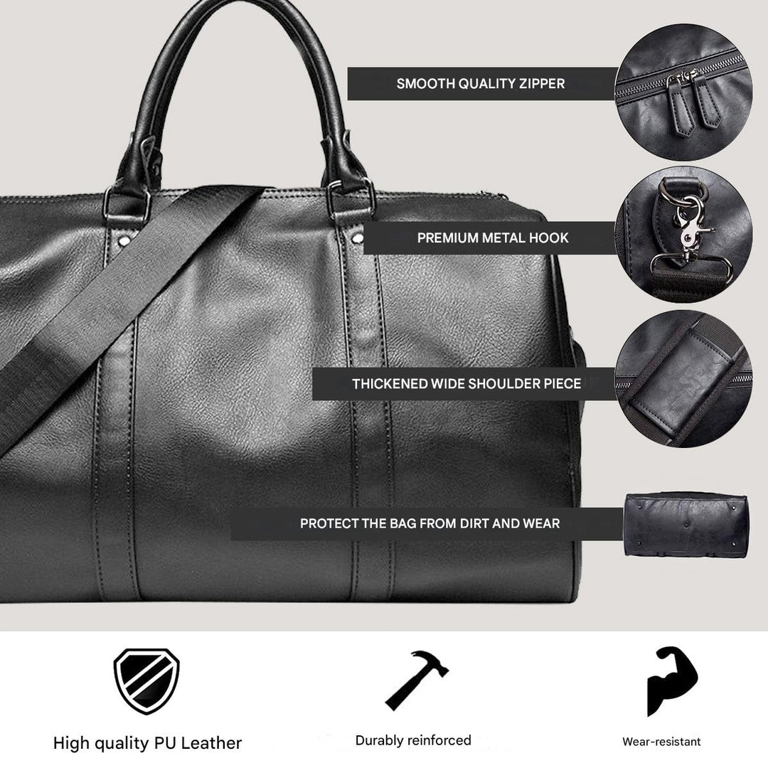 Stylish brown leather carry-on duffel bag, ideal weekender.