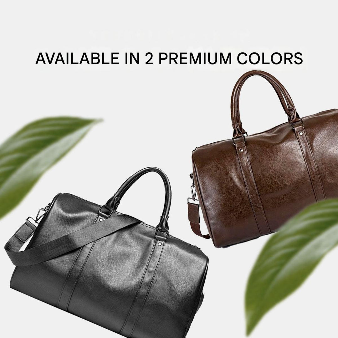 Lightweight leather duffel bag, designed as a comfortable carry-on.