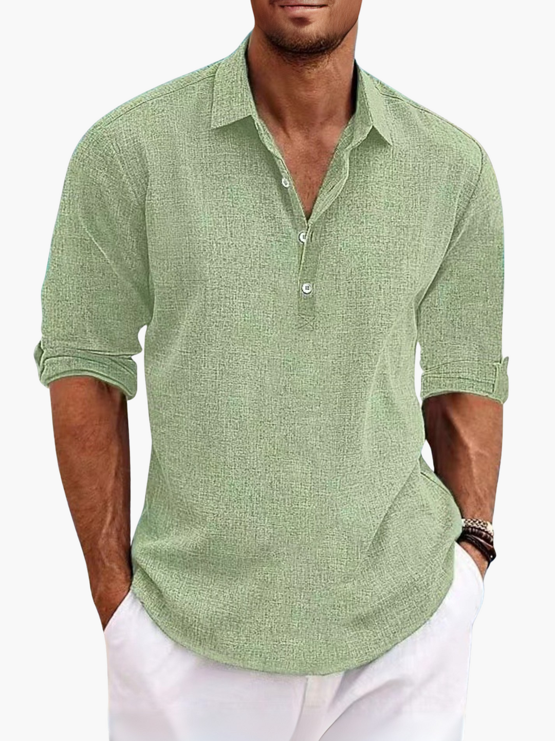 Men's lightweight linen blend summer polo shirt, breathable and casual